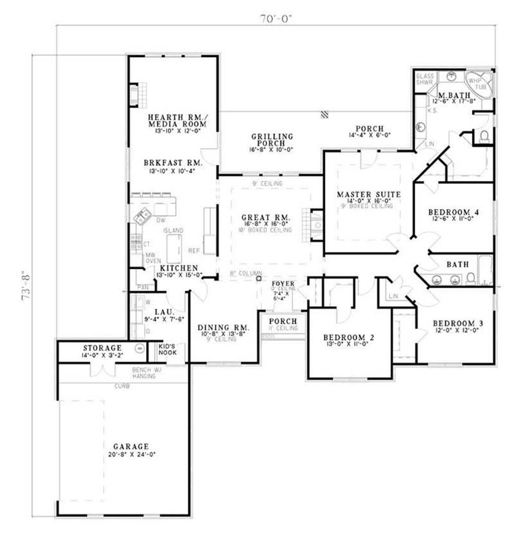 Floor Plan Main Level of European Plan #153-1616